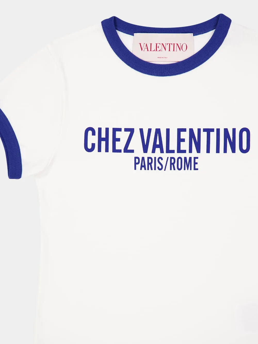 Ivory and Electric Blue Cotton Jersey T-Shirt