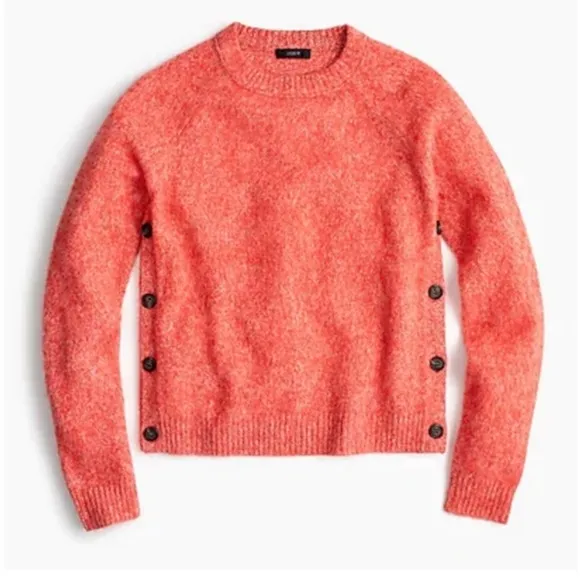 J. Crew Sweater Brushed 100% Lambswool Marled Red Cropped Side Buttons, Sz S