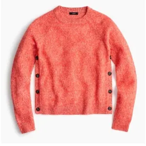 J. Crew Sweater Brushed 100% Lambswool Marled Red Cropped Side Buttons, Sz S