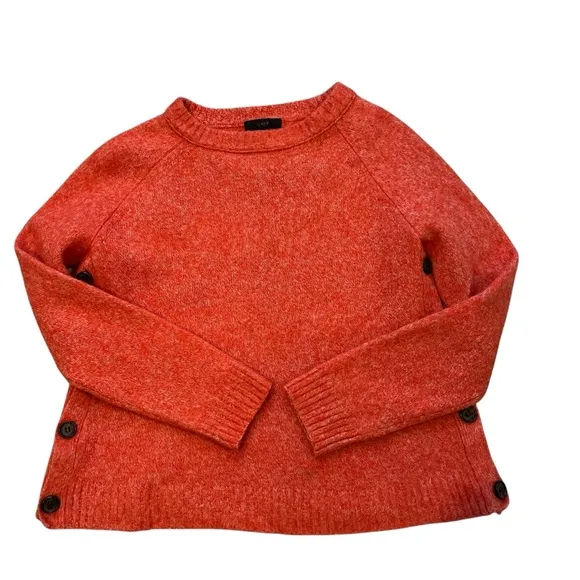 J. Crew Sweater Brushed 100% Lambswool Marled Red Cropped Side Buttons, Sz S