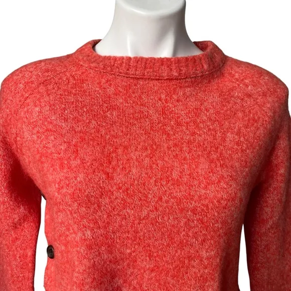J. Crew Sweater Brushed 100% Lambswool Marled Red Cropped Side Buttons, Sz S