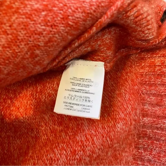J. Crew Sweater Brushed 100% Lambswool Marled Red Cropped Side Buttons, Sz S