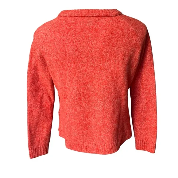 J. Crew Sweater Brushed 100% Lambswool Marled Red Cropped Side Buttons, Sz S