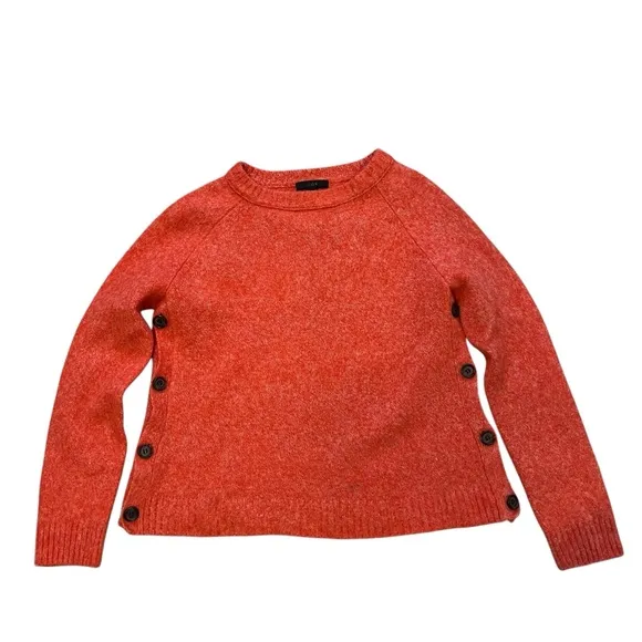 J. Crew Sweater Brushed 100% Lambswool Marled Red Cropped Side Buttons, Sz S