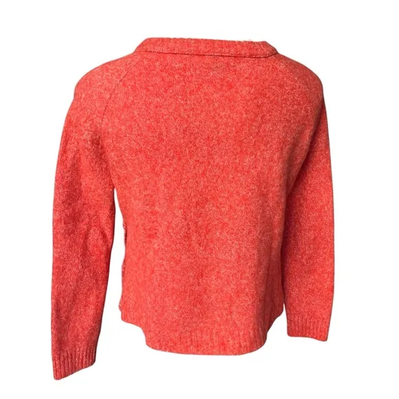 J. Crew Sweater Brushed 100% Lambswool Marled Red Cropped Side Buttons, Sz S