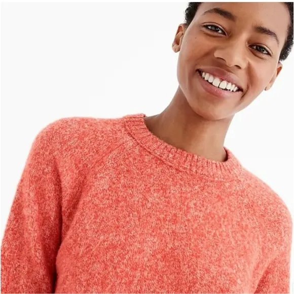 J. Crew Sweater Brushed 100% Lambswool Marled Red Cropped Side Buttons, Sz S