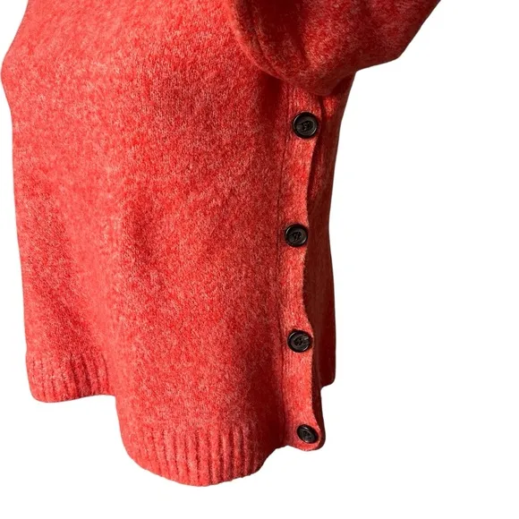 J. Crew Sweater Brushed 100% Lambswool Marled Red Cropped Side Buttons, Sz S