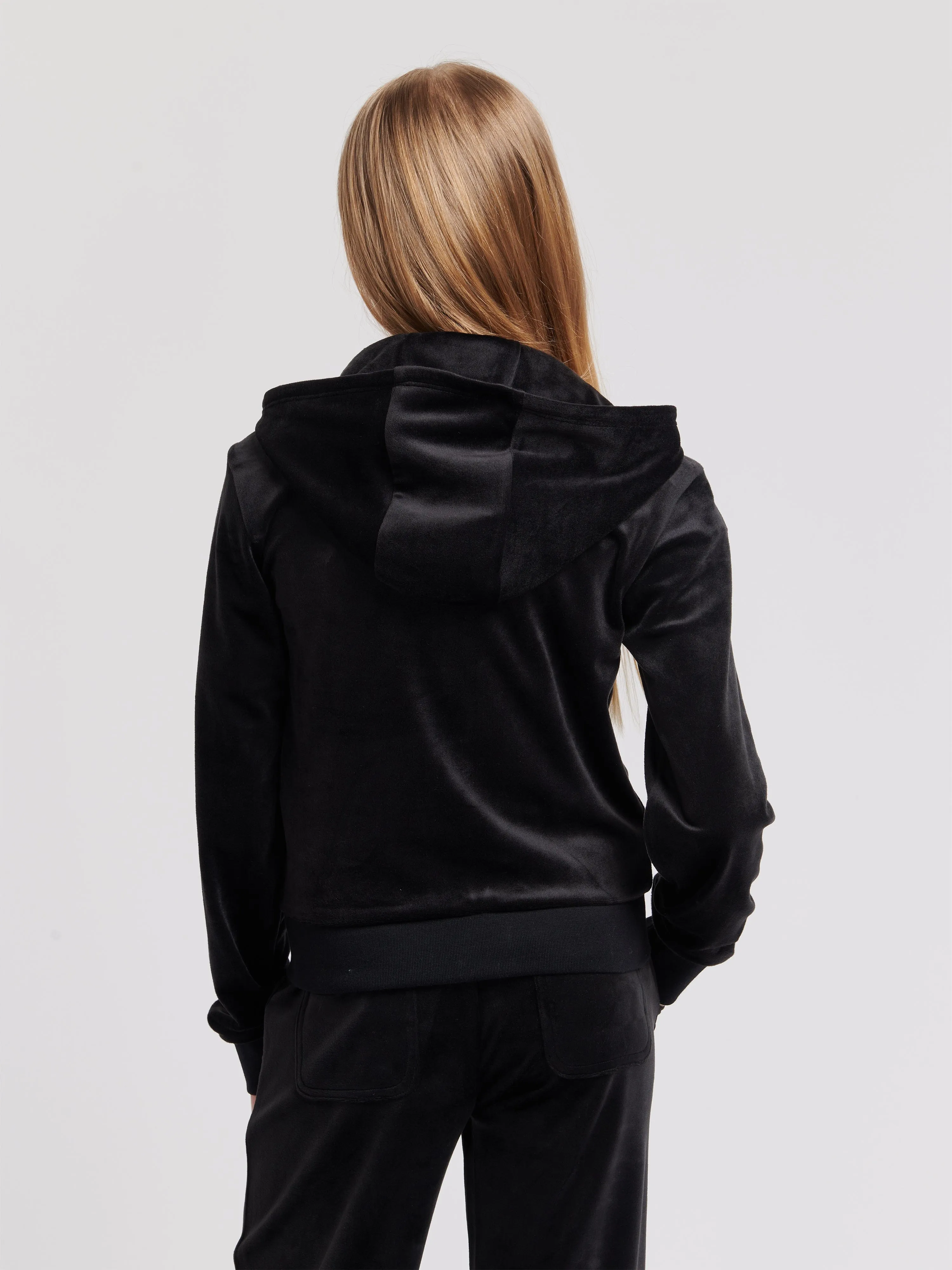 Juicy Couture Girls Diamante Logo Zip Up Top in Black