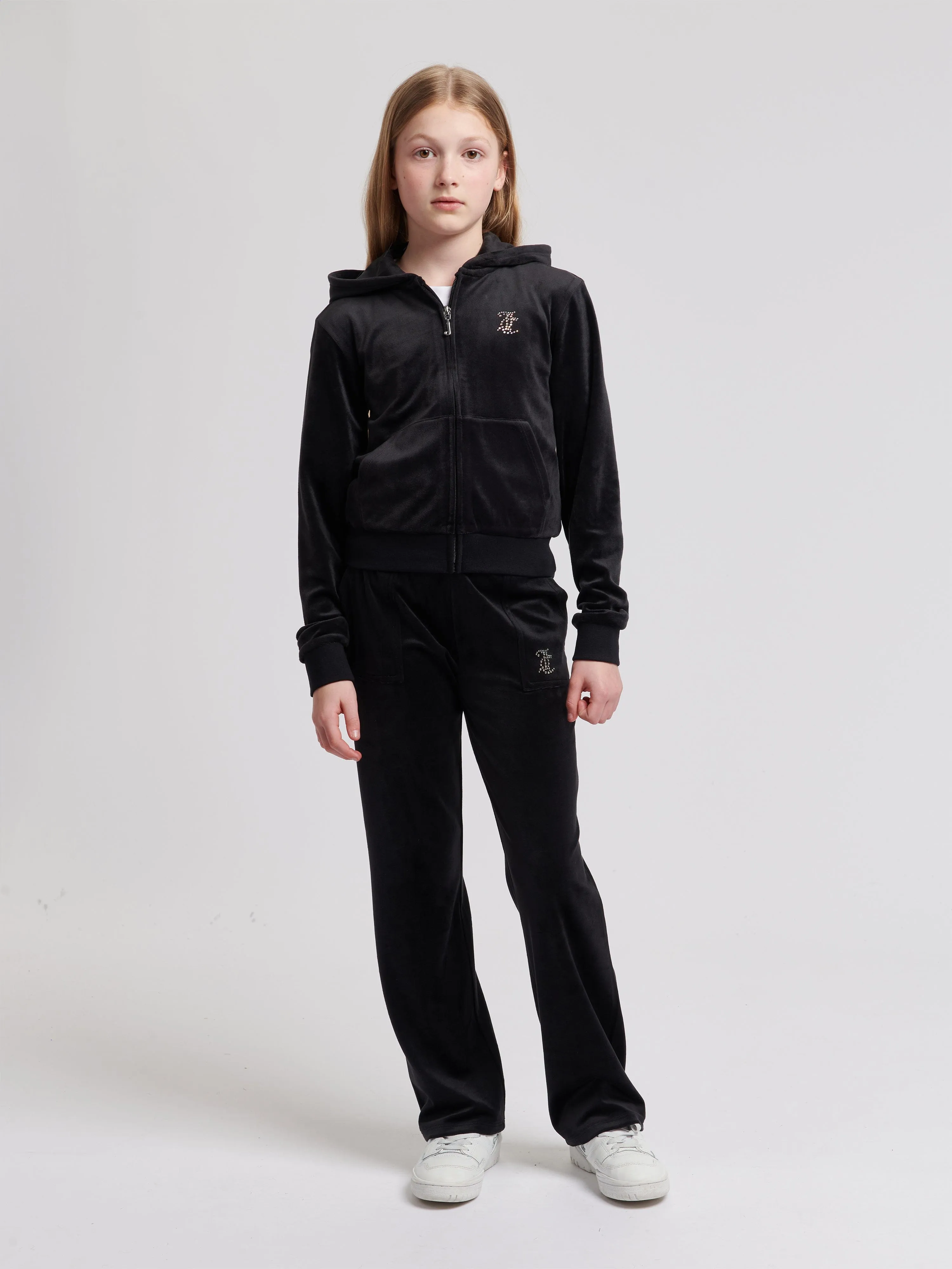 Juicy Couture Girls Diamante Logo Zip Up Top in Black