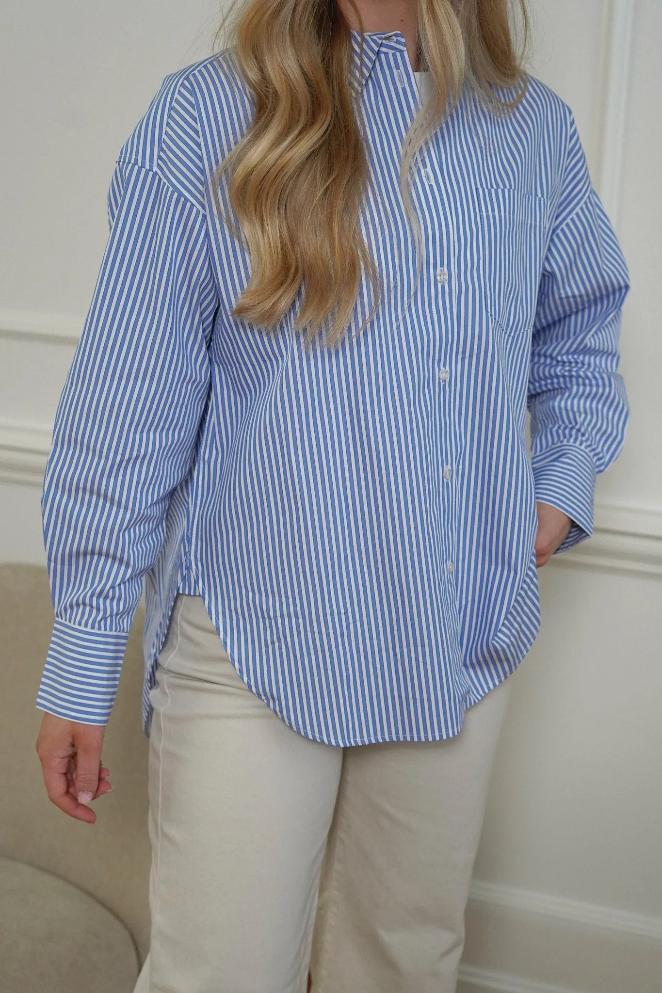 JXJamie Oversized Skjorte - Blå Hvid Stribet