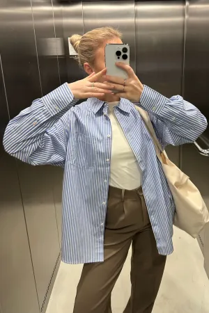 JXJamie Oversized Skjorte - Blå Hvid Stribet