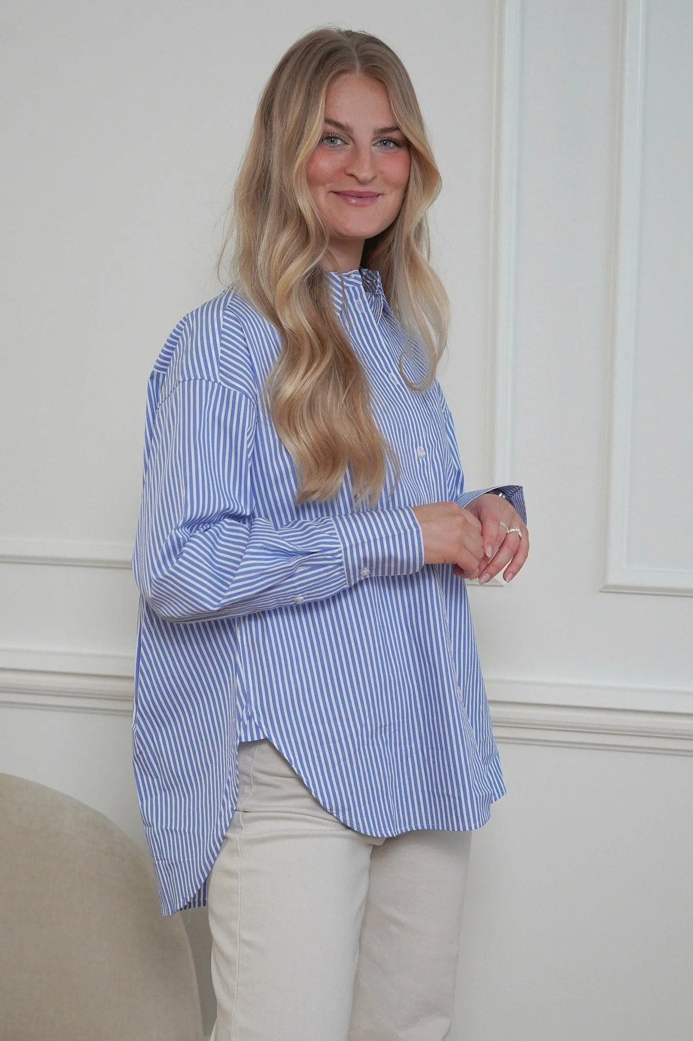 JXJamie Oversized Skjorte - Blå Hvid Stribet