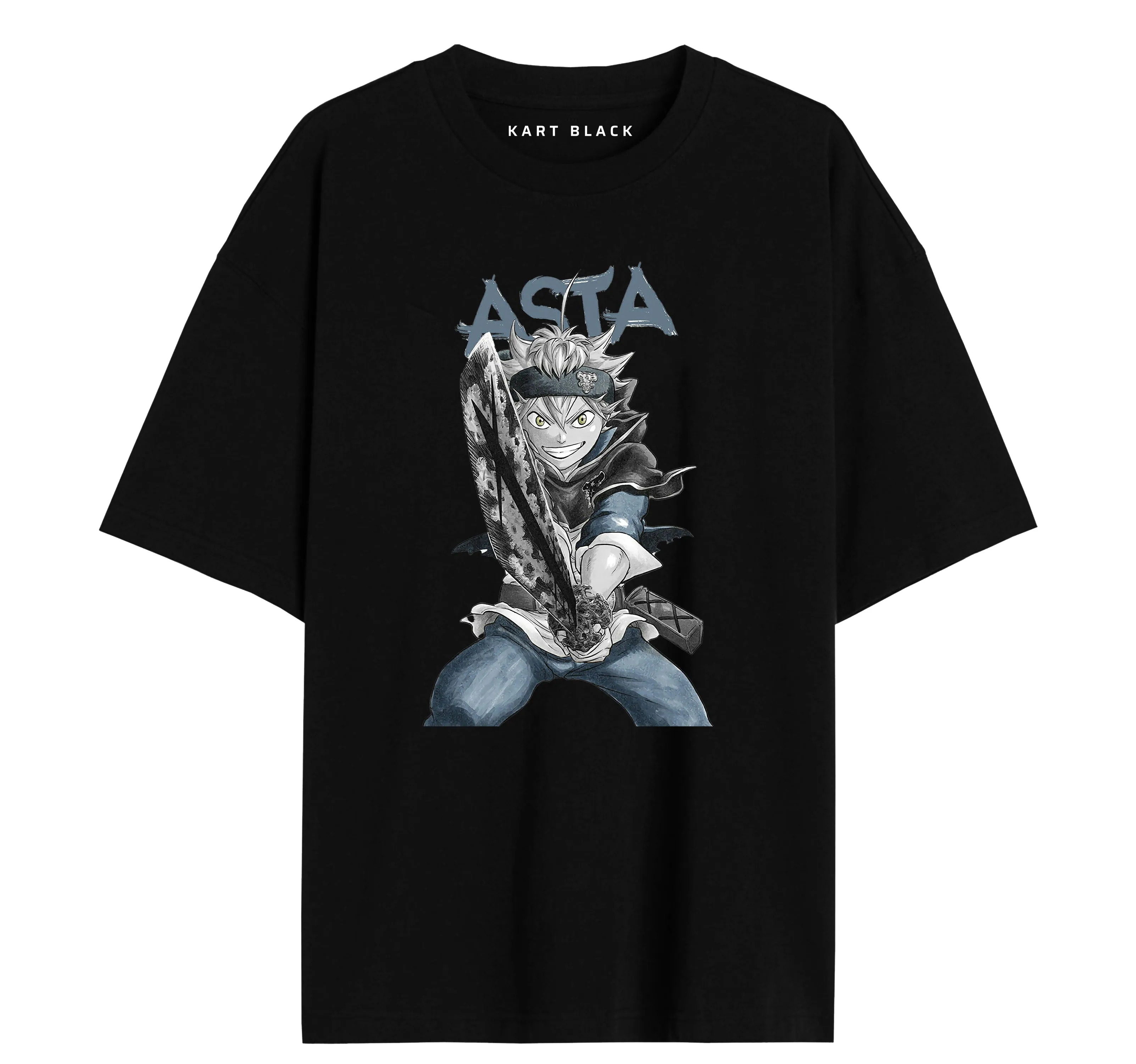 KART BLACK Men's & Women's Anime Over Sized  Printed T-Shirts T-Shirts | (MT - ANIME - ASTA)