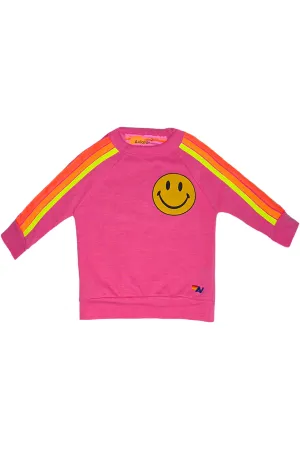 KID'S 5 STRIPE SMILEY 2 CREW SWEATSHIRT - PARIS PINK // NEON RAINBOW