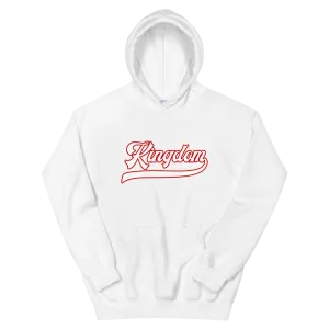 Kingdom Script ~ White with Red Border *ADULT HOODIE*