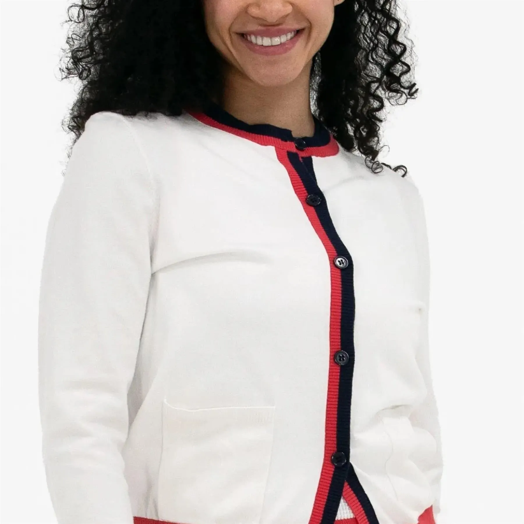 Knit Cardigan White/Navy/Red