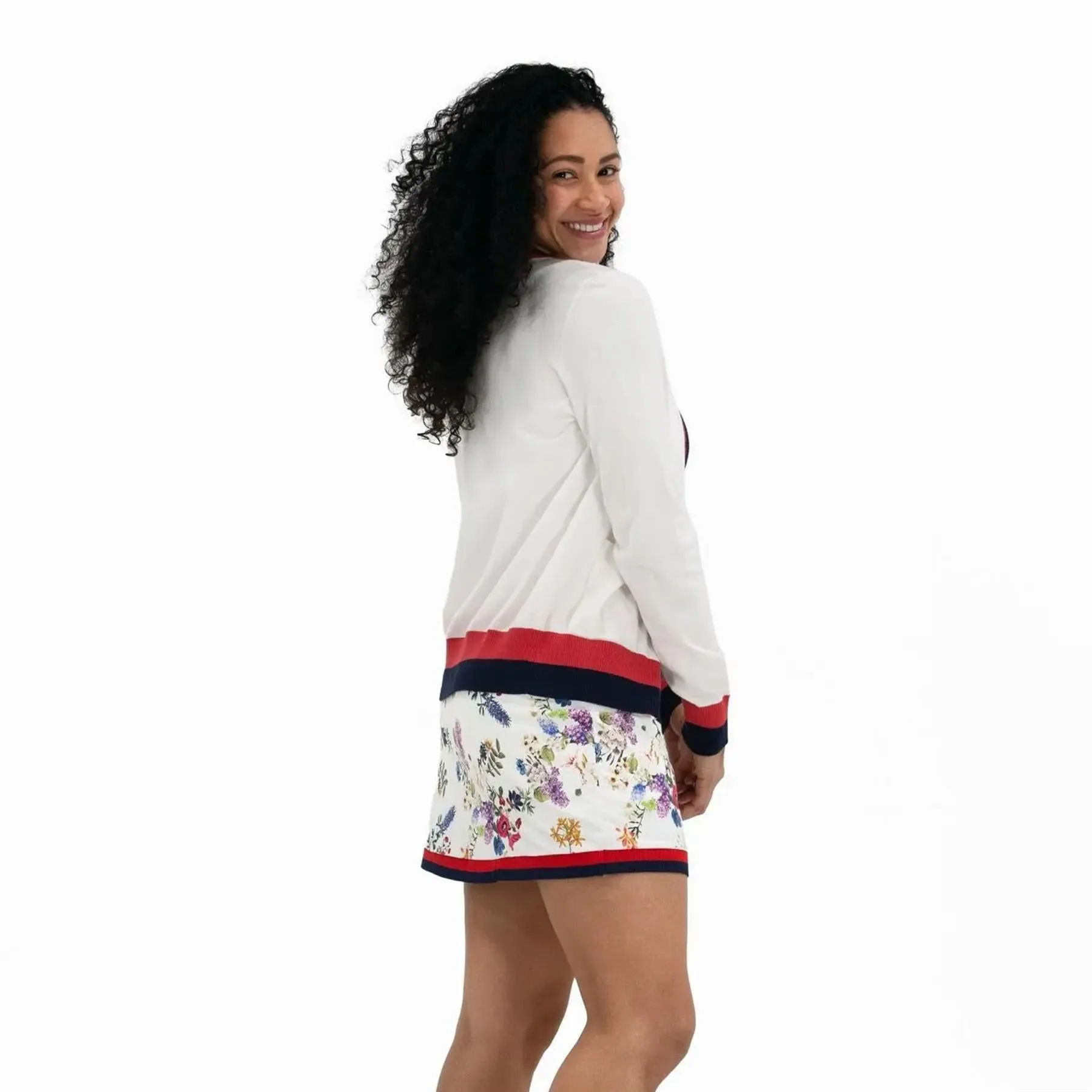 Knit Cardigan White/Navy/Red