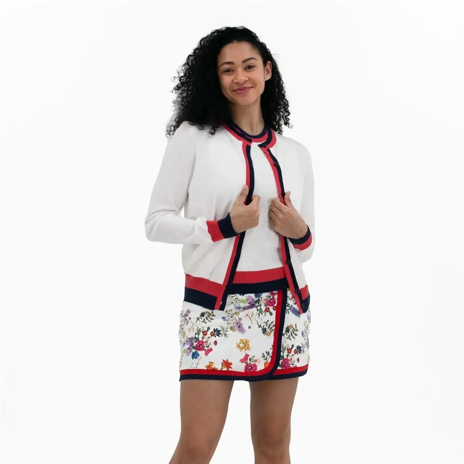 Knit Cardigan White/Navy/Red