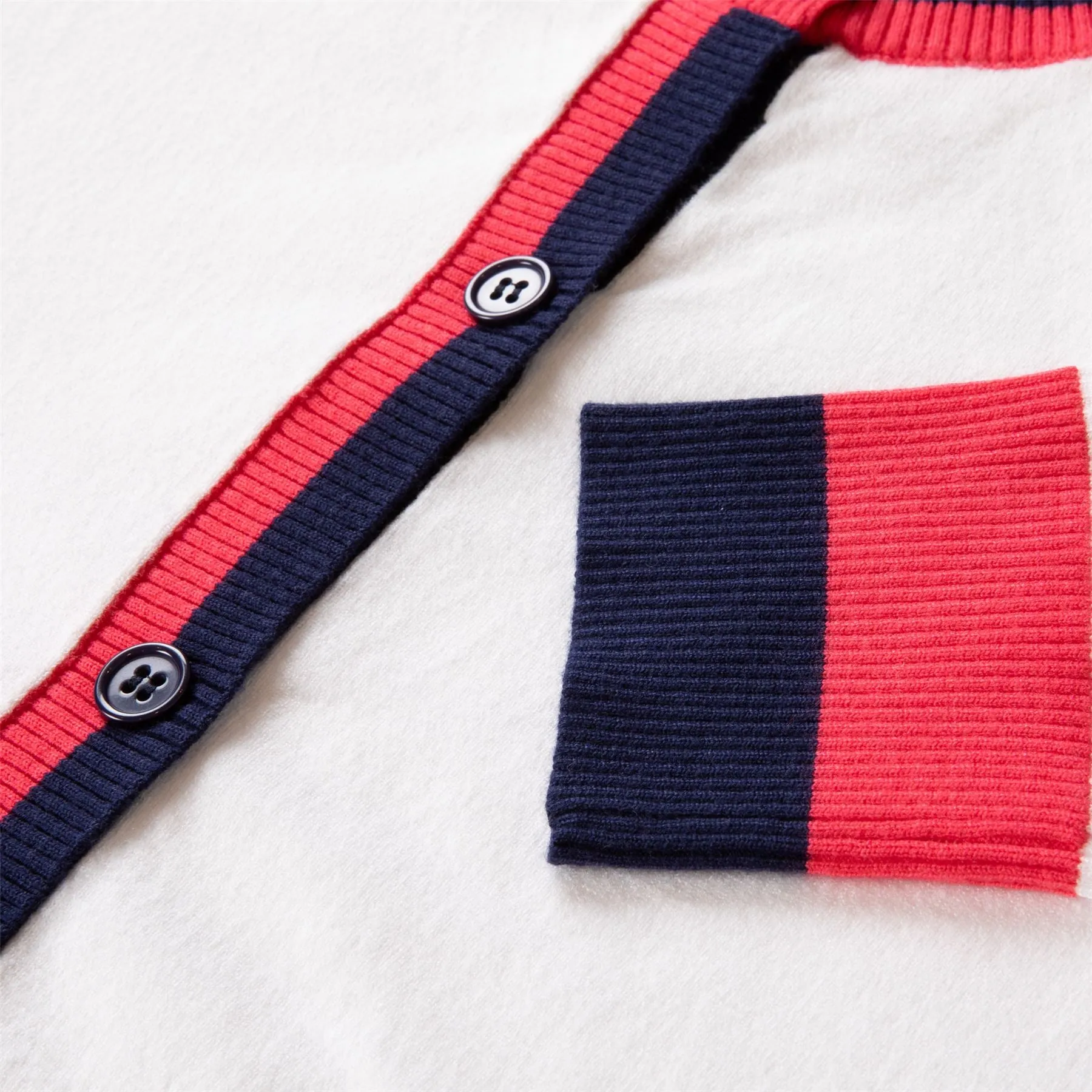 Knit Cardigan White/Navy/Red