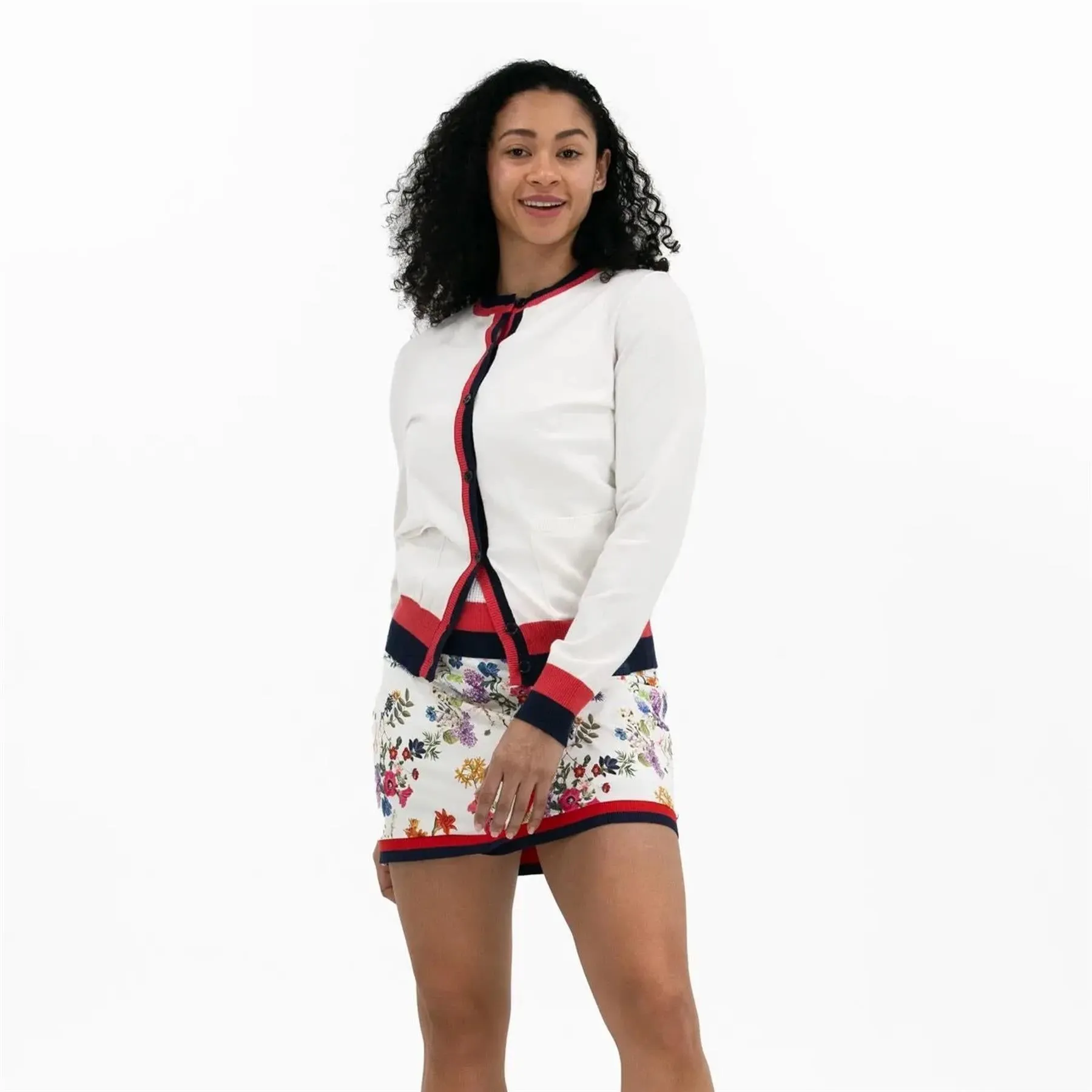 Knit Cardigan White/Navy/Red