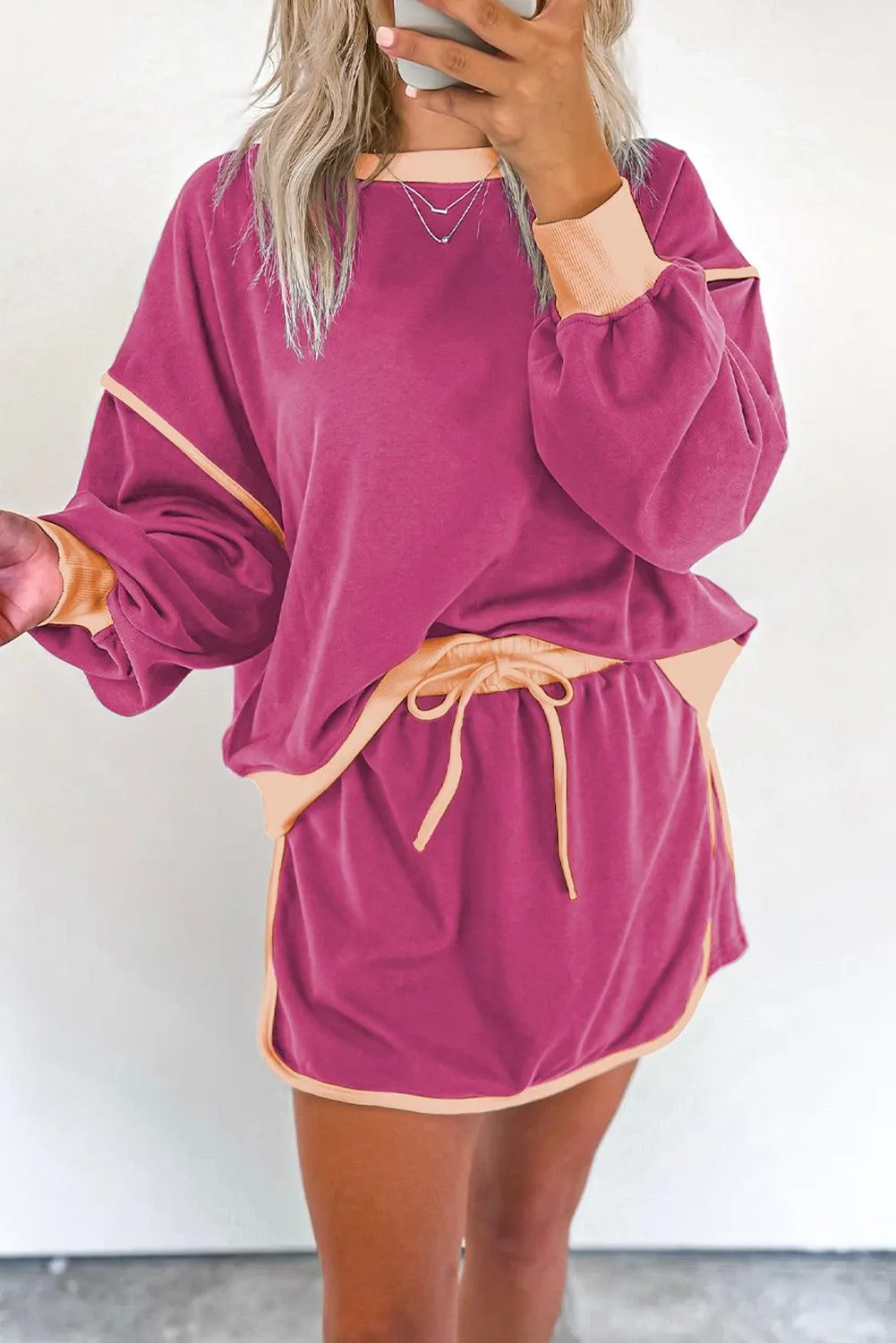 Lacie Loose Pullover and Lace-Up Waist Skort Set