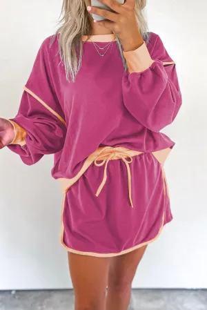 Lacie Loose Pullover and Lace-Up Waist Skort Set