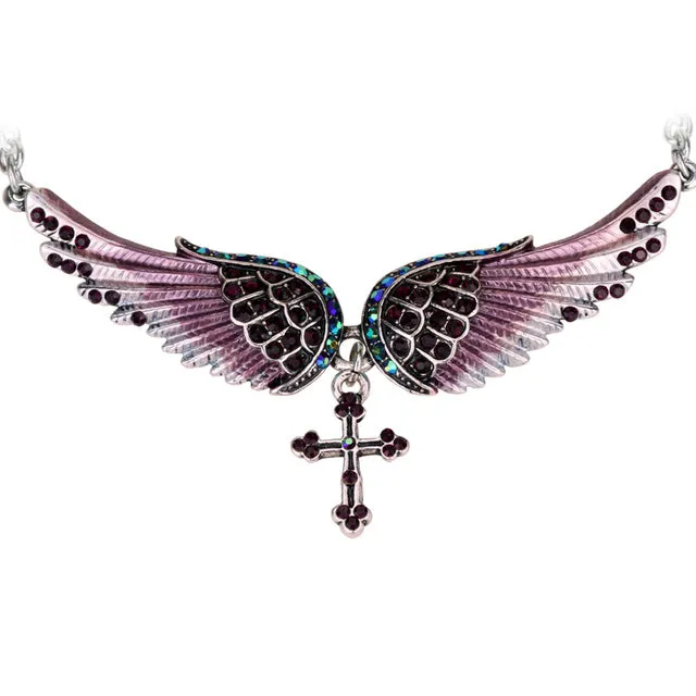Ladies Angel Wing and Cross Biker Necklace