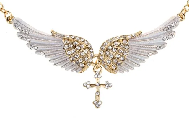Ladies Angel Wing and Cross Biker Necklace