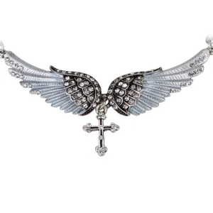 Ladies Angel Wing and Cross Biker Necklace