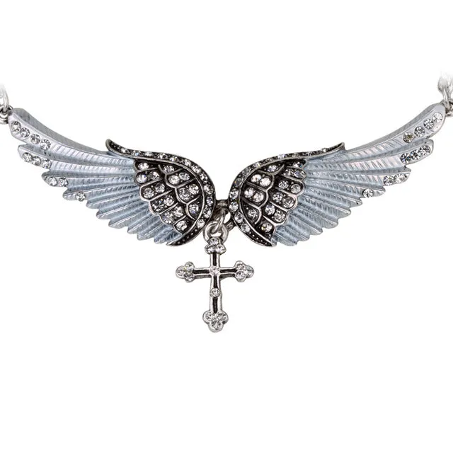 Ladies Angel Wing and Cross Biker Necklace