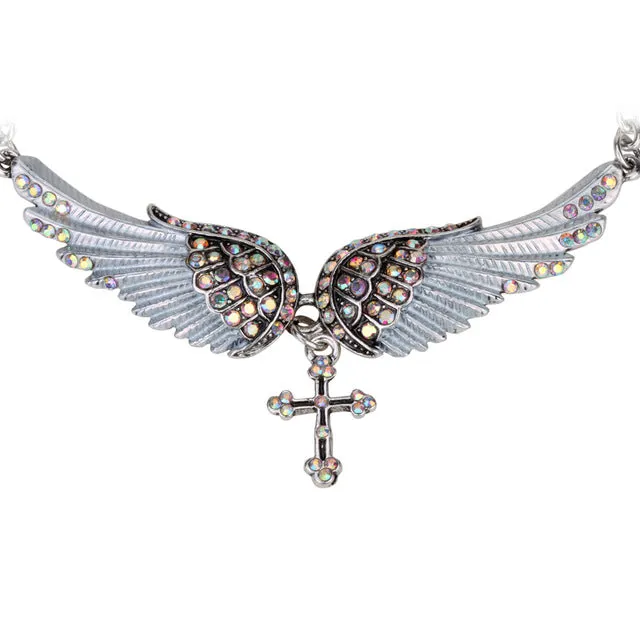 Ladies Angel Wing and Cross Biker Necklace