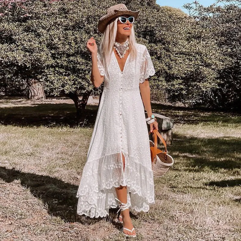 Ladies Sexy Deep V Beach Dress