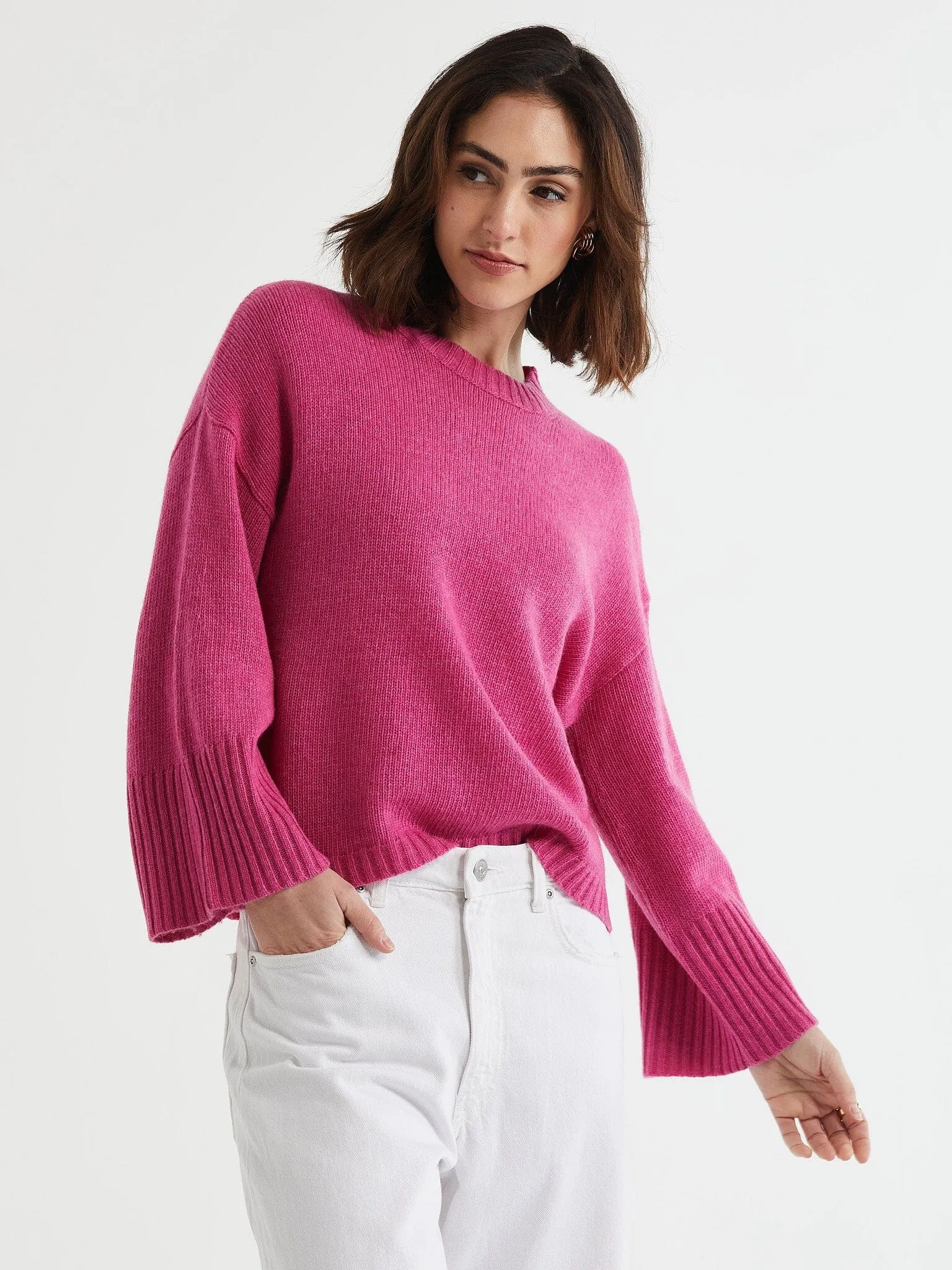 LD & Co Wide Sleeve Crew Jumper - Grape