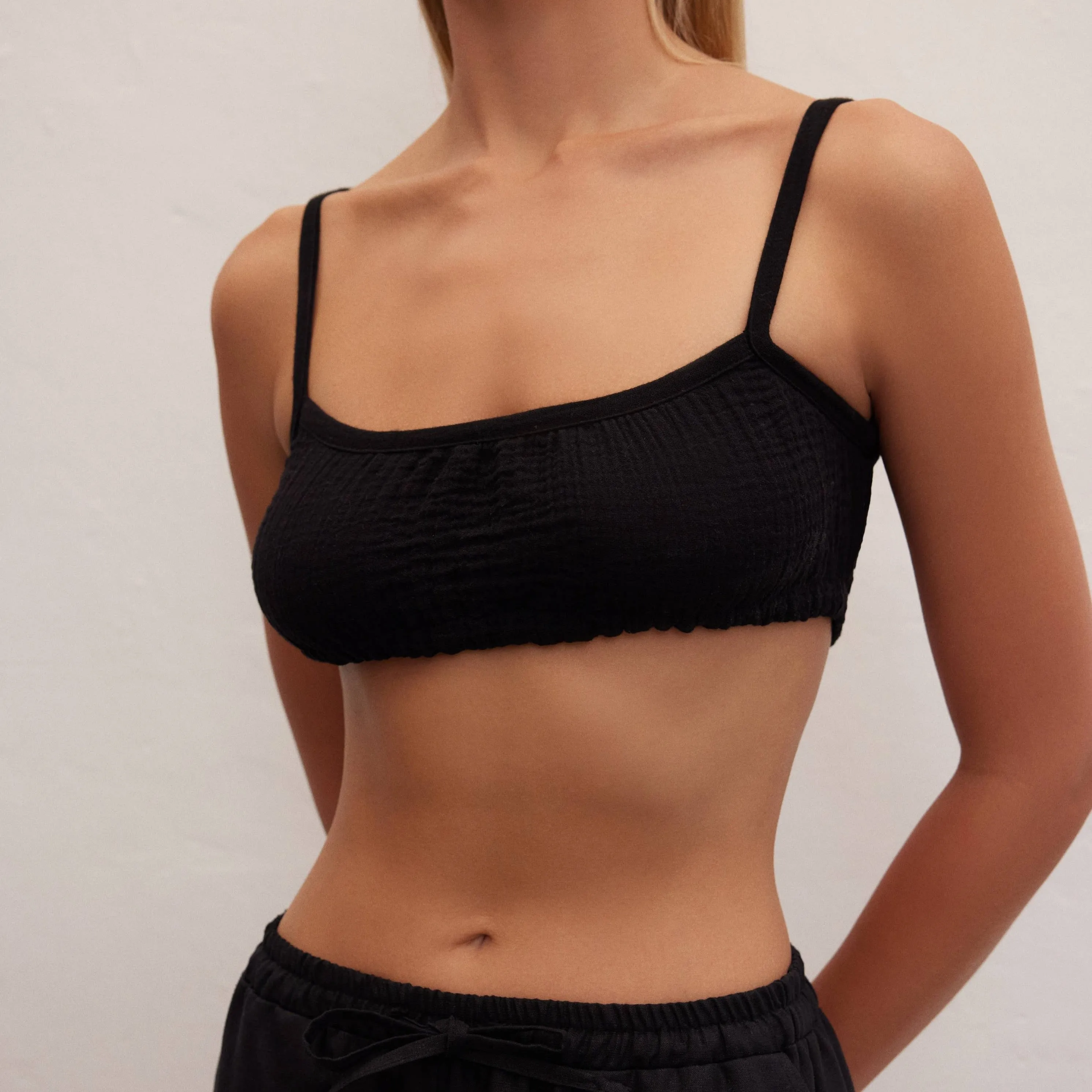 Le Cle | Smocked Bralette Top in Black