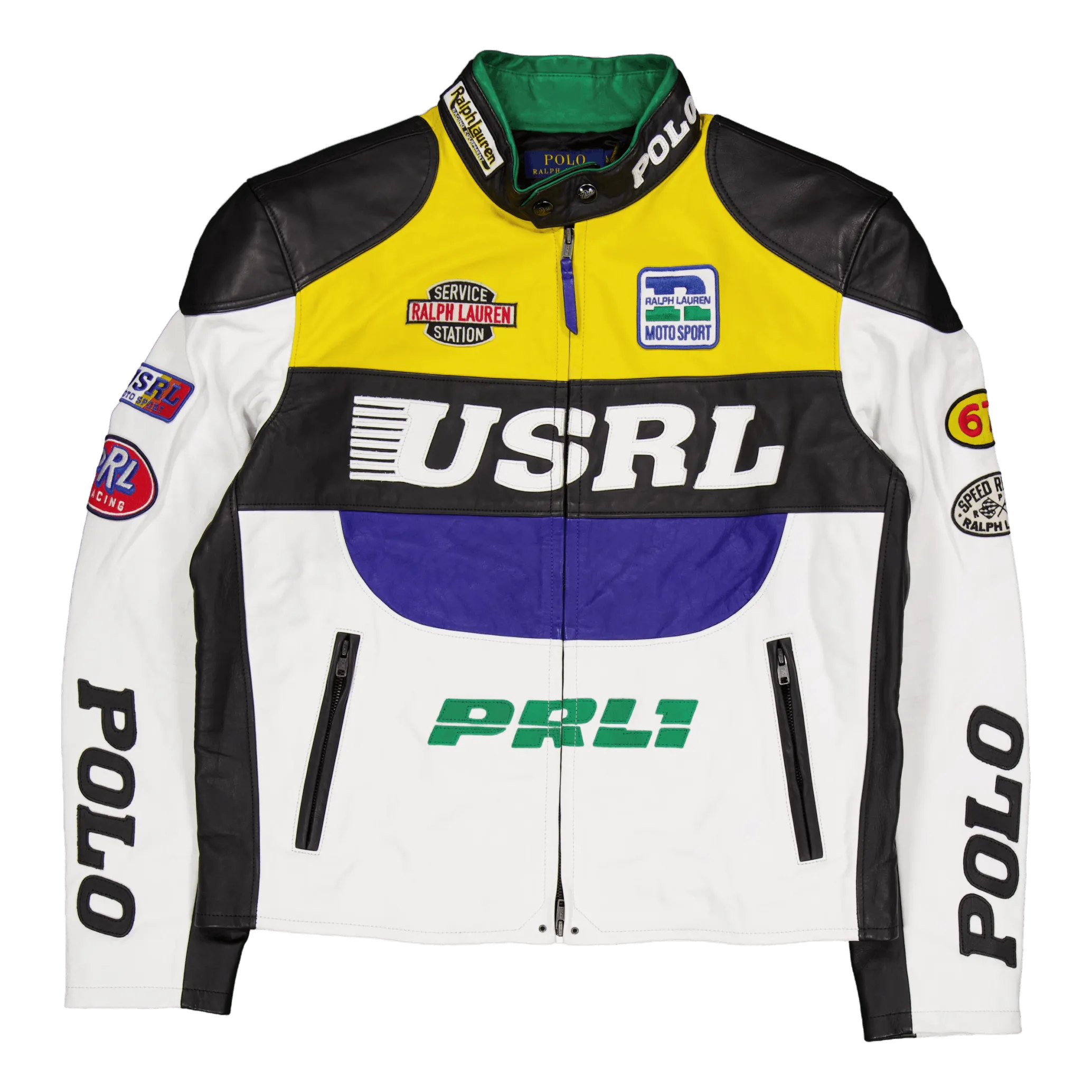 Leather Café Racer Jacket White Multi