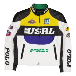 Leather Café Racer Jacket White Multi