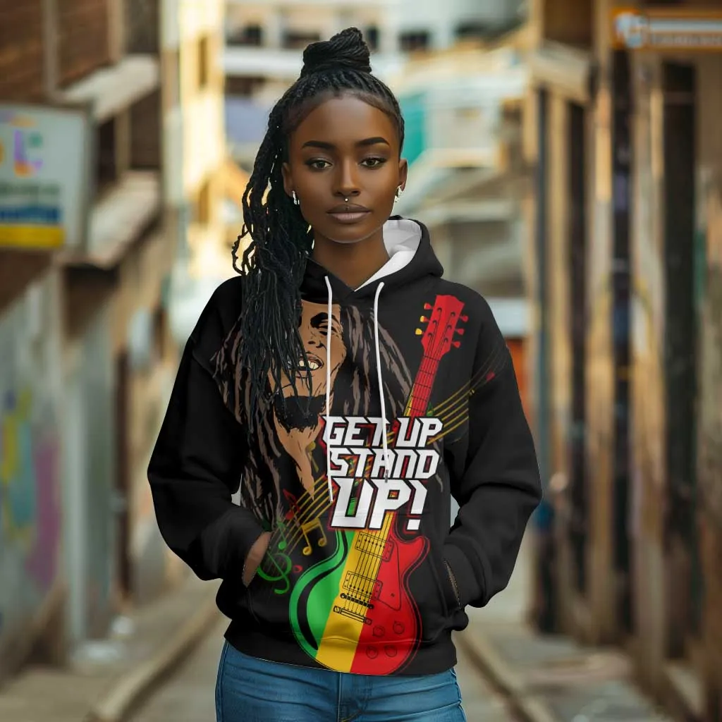 Legend Bob Get Up Stand Up Hoodie Black Jamaican Reggae Multicolored LT9