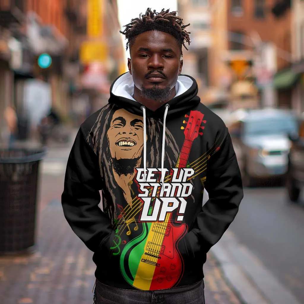 Legend Bob Get Up Stand Up Hoodie Black Jamaican Reggae Multicolored LT9