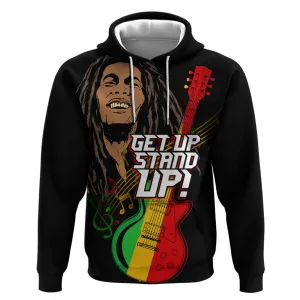 Legend Bob Get Up Stand Up Hoodie Black Jamaican Reggae Multicolored LT9