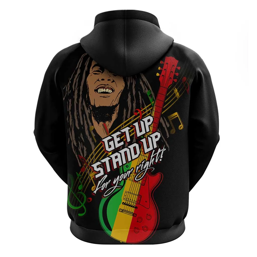 Legend Bob Get Up Stand Up Hoodie Black Jamaican Reggae Multicolored LT9