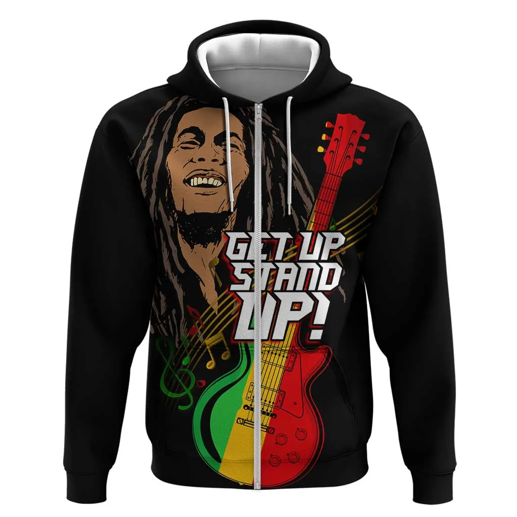Legend Bob Get Up Stand Up Hoodie Black Jamaican Reggae Multicolored LT9