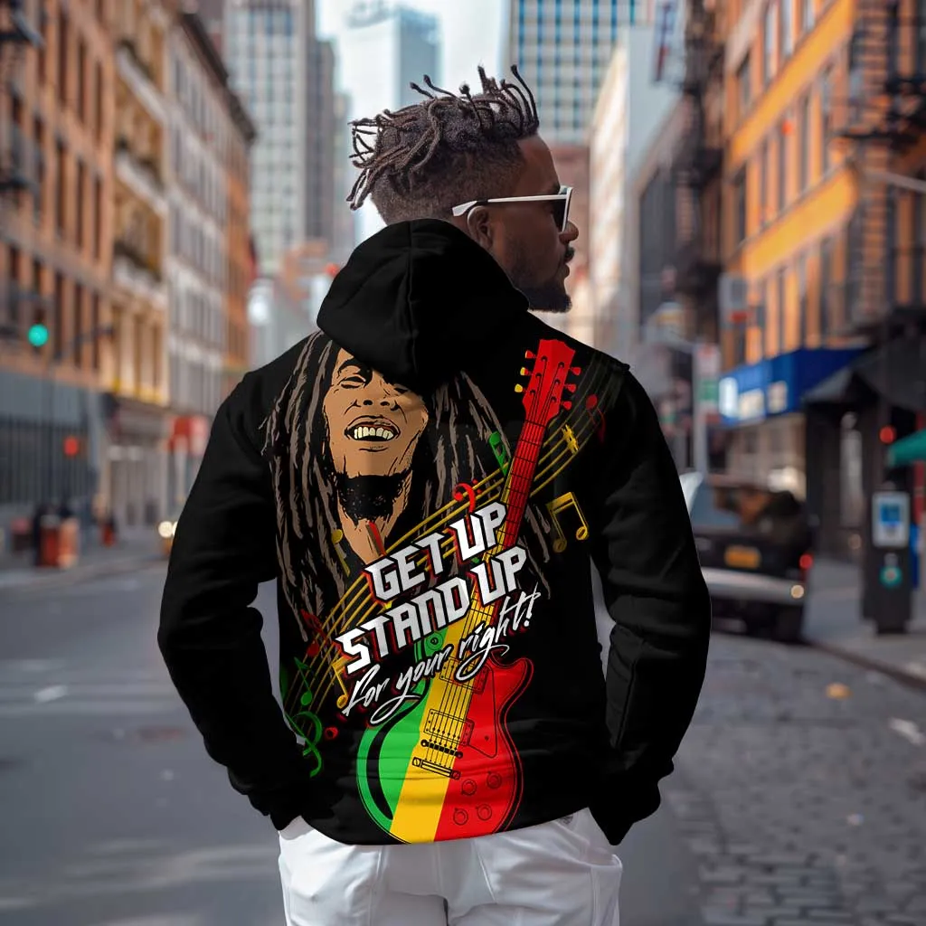 Legend Bob Get Up Stand Up Hoodie Black Jamaican Reggae Multicolored LT9