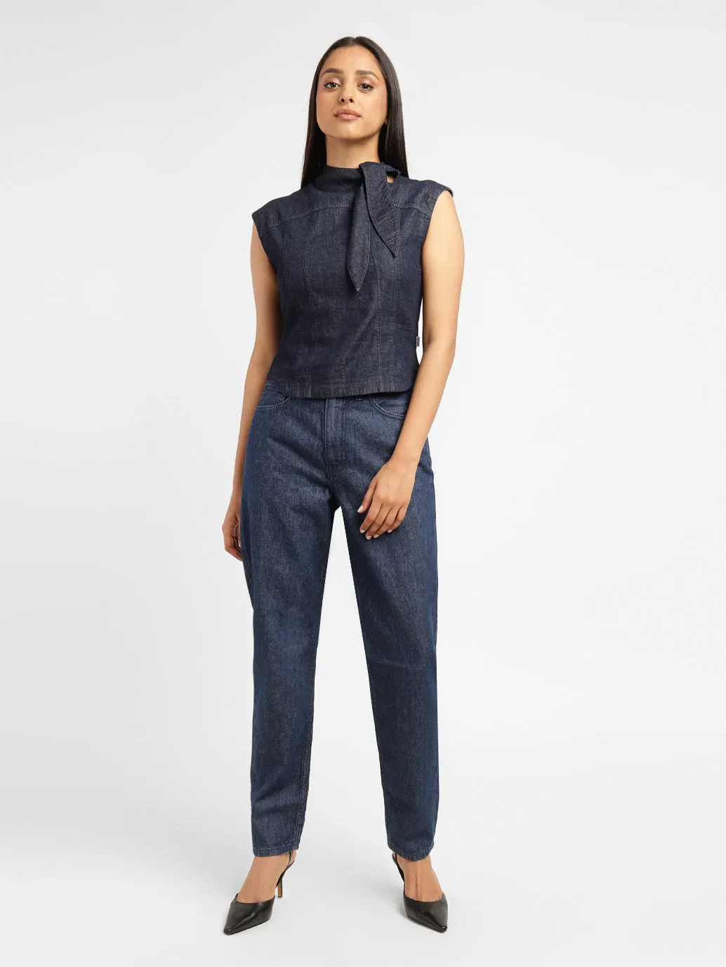 Levi's x Deepika Padukone Solid Navy Band Neck Top