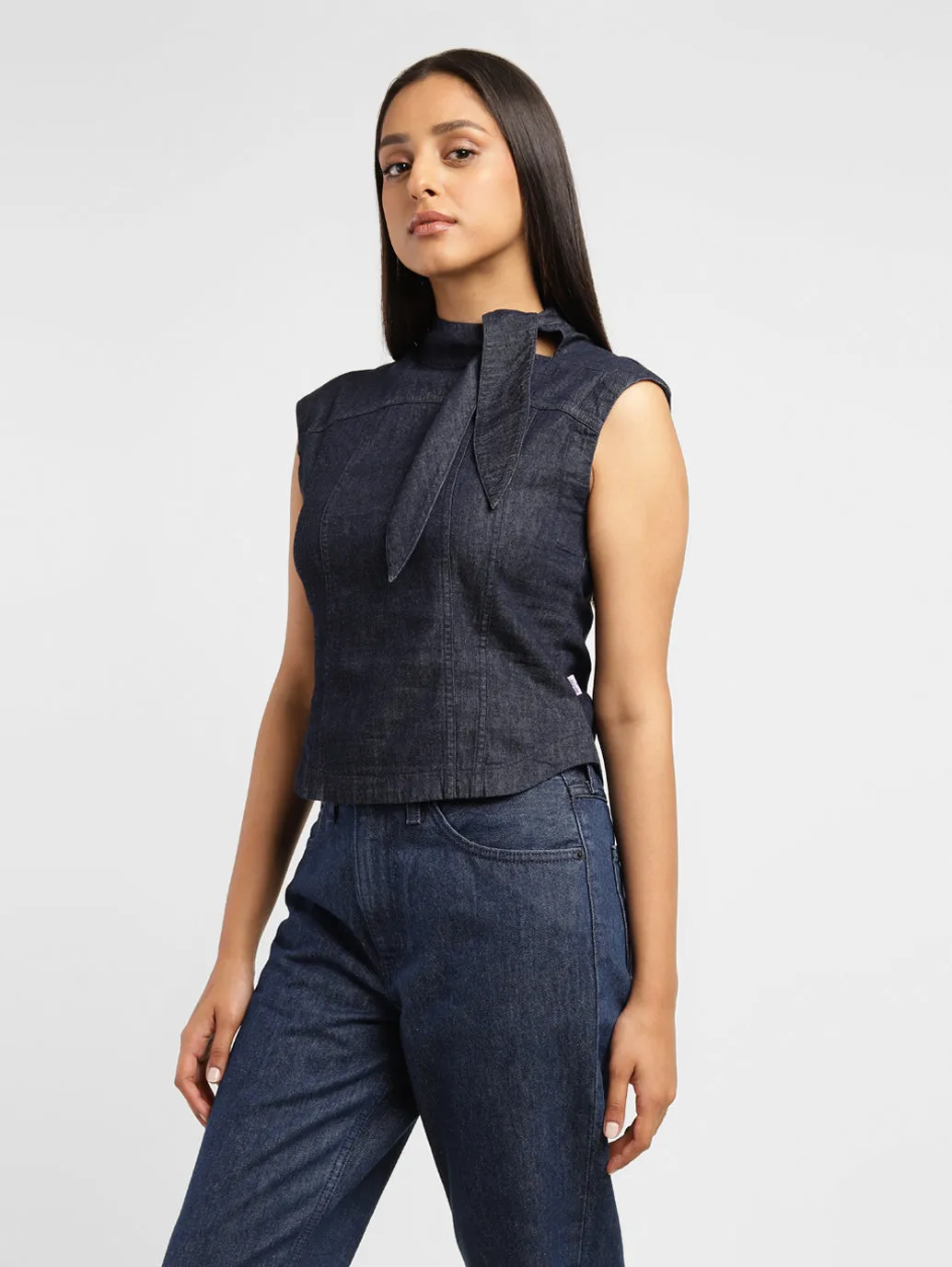 Levi's x Deepika Padukone Solid Navy Band Neck Top