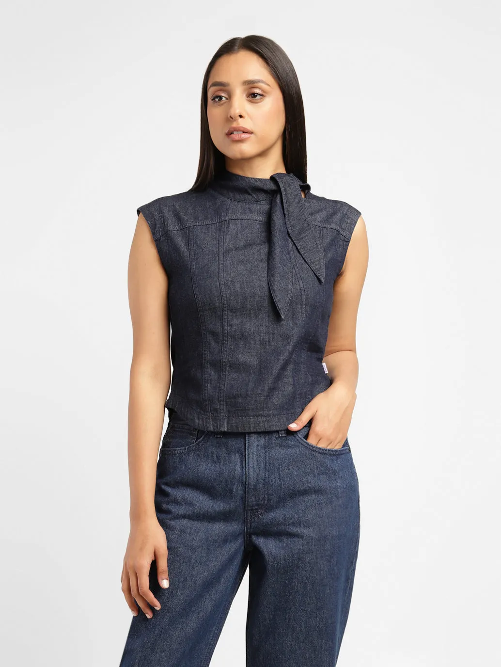 Levi's x Deepika Padukone Solid Navy Band Neck Top