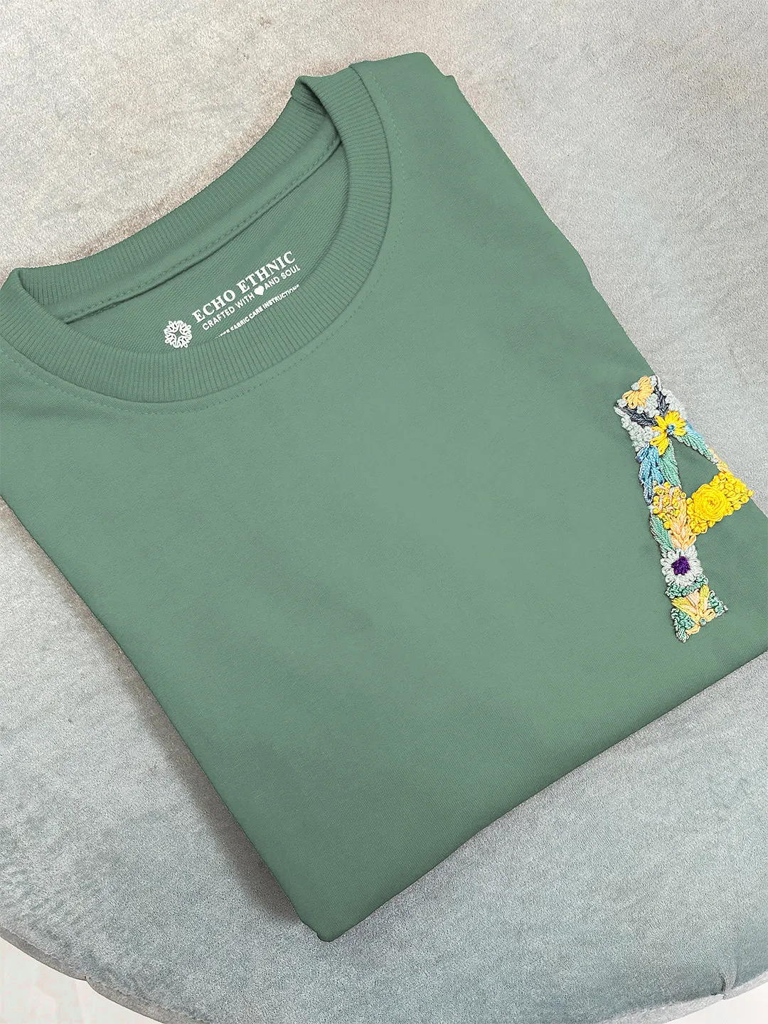 Light Green - Unisex Hand Embroidered Oversize T-Shirt