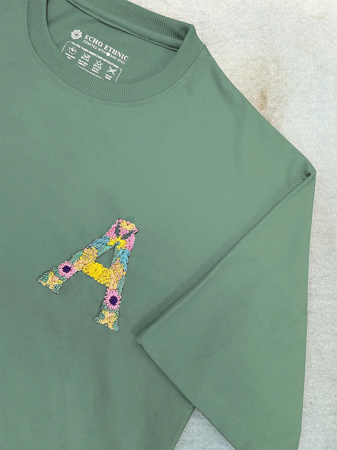 Light Green - Unisex Hand Embroidered Oversize T-Shirt
