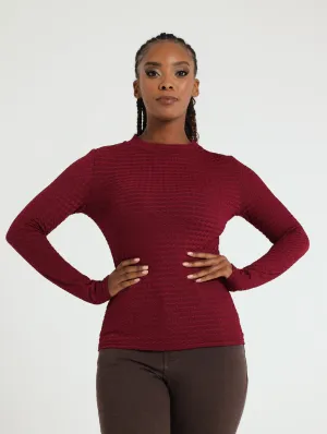 Long Sleeve Textured Top - Burgundy