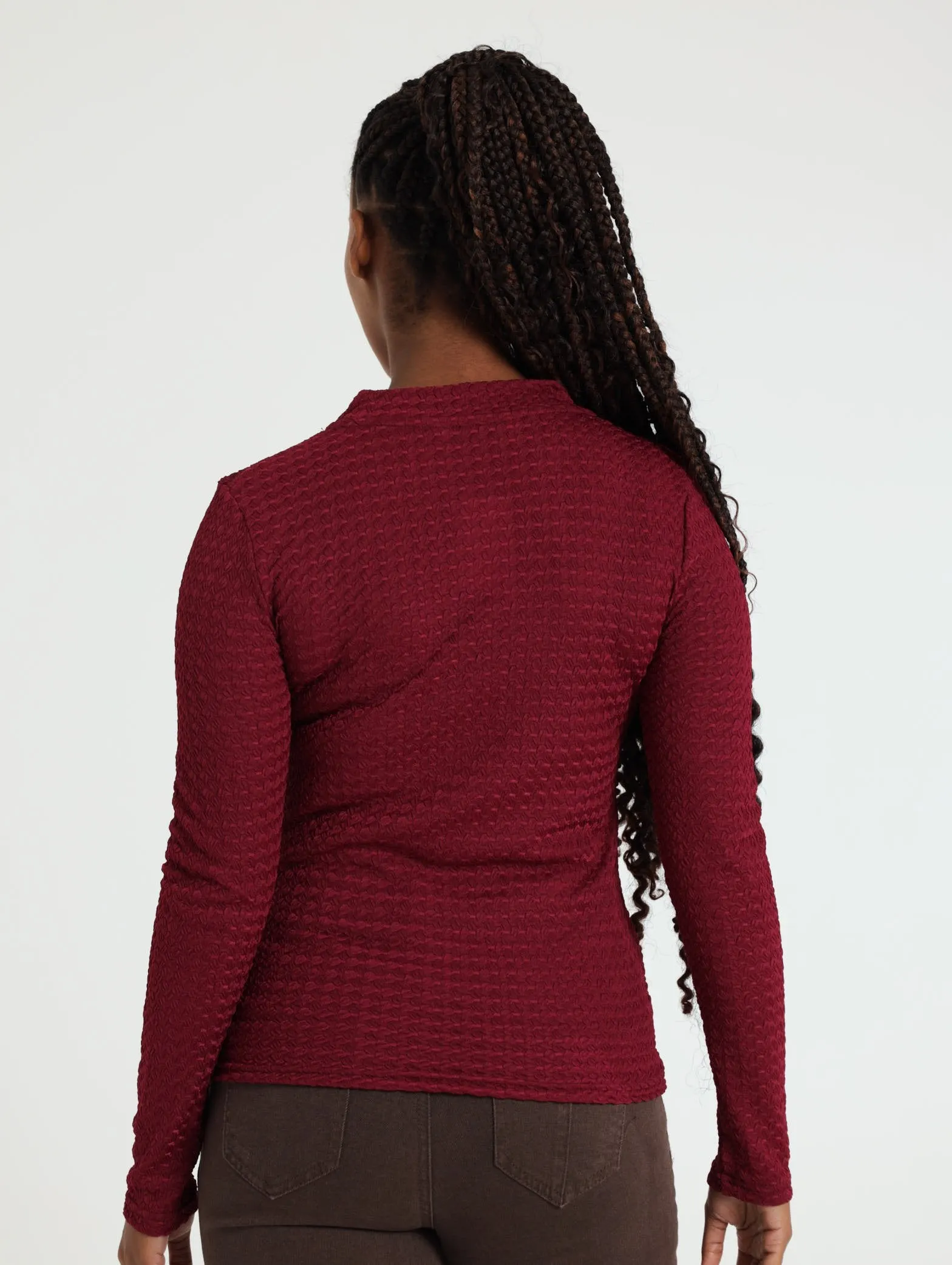 Long Sleeve Textured Top - Burgundy