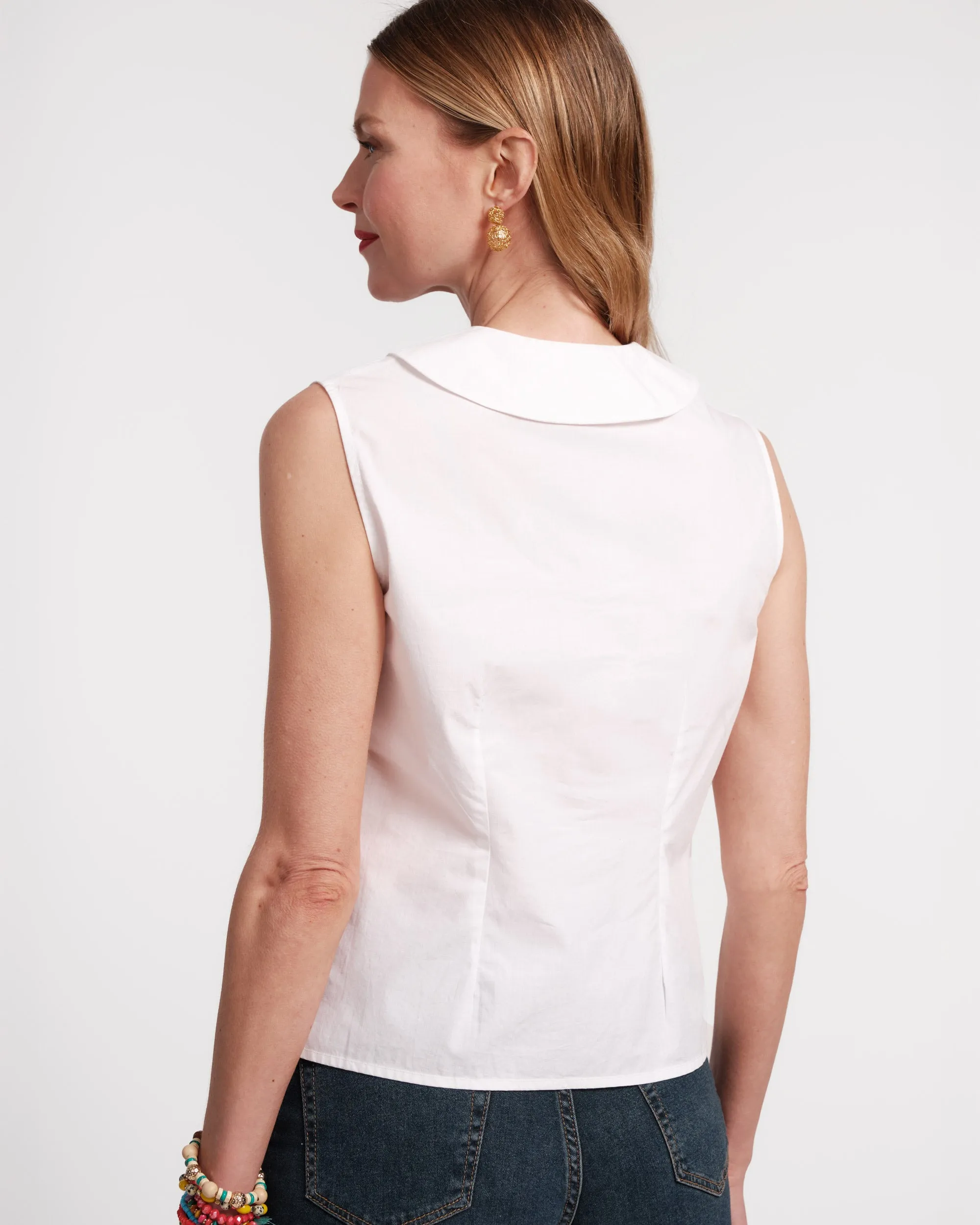 Louise Collar Cotton Shell - White